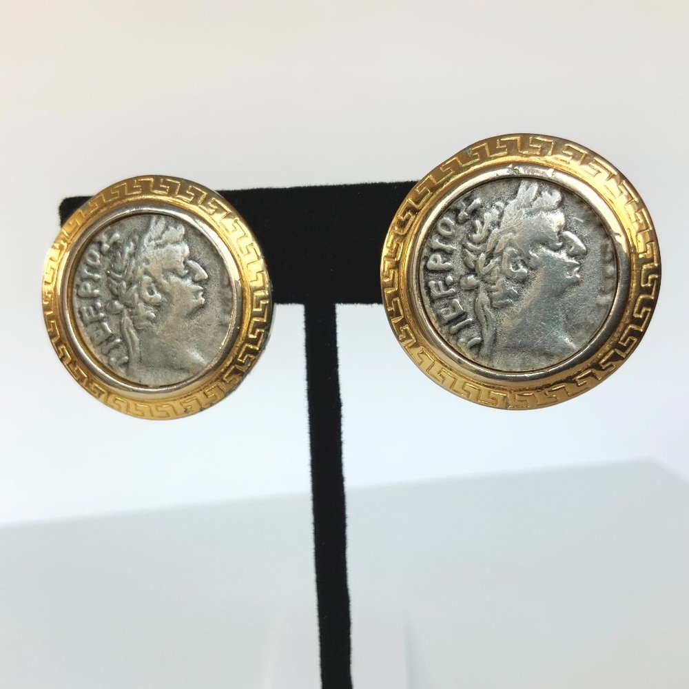 Vintage 80s Premier Designs Silver And Gold Tone Coin Clip On Earrings - Picture 3 of 16